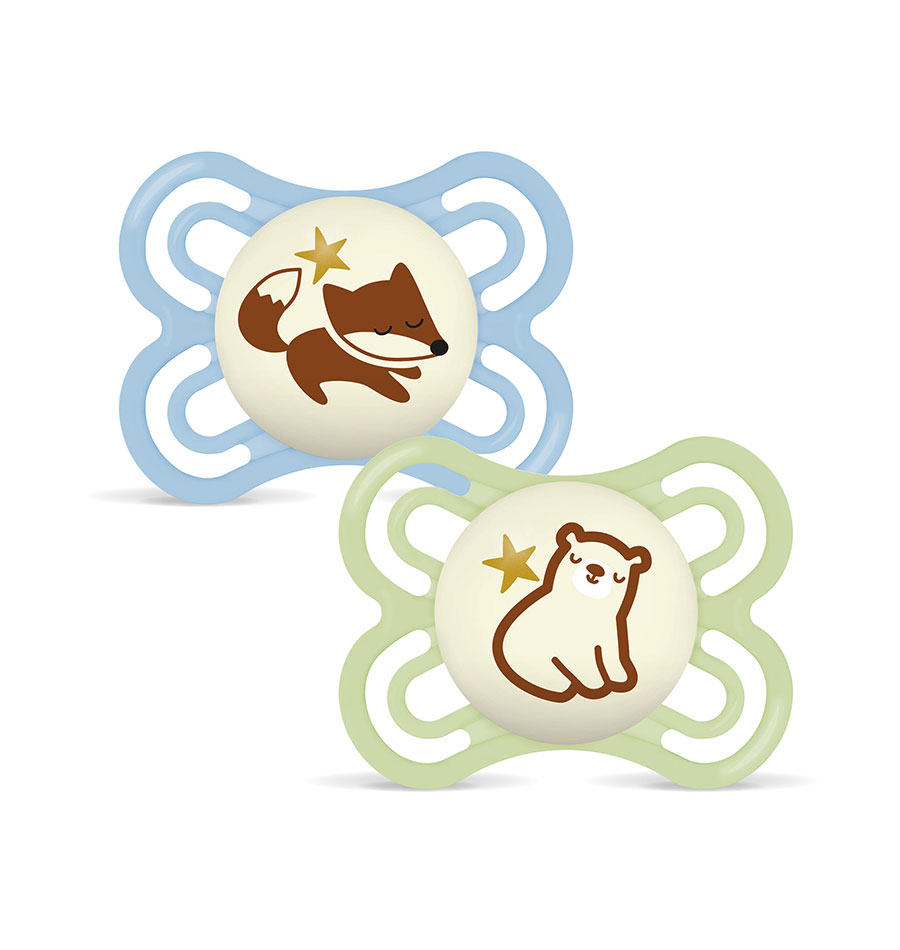 MAM CHUPETA PERFECT NIGHT 2-6 SILICONE BRILH. (2 UN) - AZUL S203 - Puericultura - Saúde e cuidados Pessoais